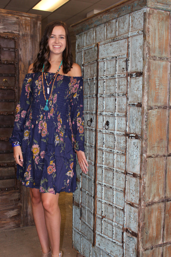 Bohemian Dresses Gypsy Chic Blue Printed Fit Flare ML