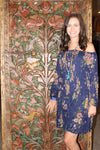 Bohemian Dresses Gypsy Chic Blue Printed Fit Flare ML