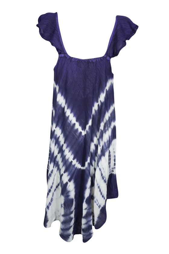 tank Dress,Purple Tie Dye Beach Dress, Ruffled Flared S/M