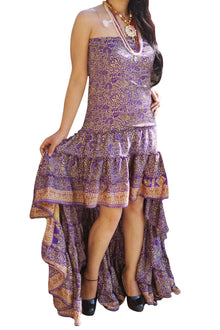  Gypsy Goddess Hi-Low MAxi Dress Strapless Floral Fit-Flare Dresses M/L