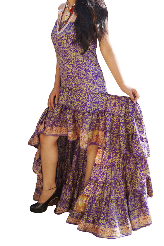 Gypsy Goddess Hi-Low MAxi Dress Strapless Floral Fit-Flare Dresses M/L