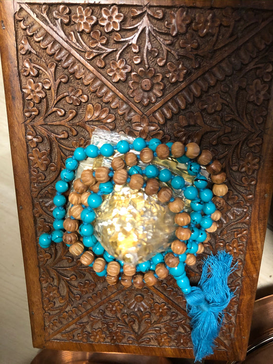 Sri Yantra Altar, Yoga mala Turquoise Mala Beads, Mindful