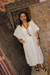 Kaftan Maxidress, pURE cOTTON gAUZE, Bohemian White Red S/M/L