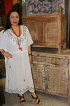 Kaftan Maxidress, pURE cOTTON gAUZE, Bohemian White Red S/M/L