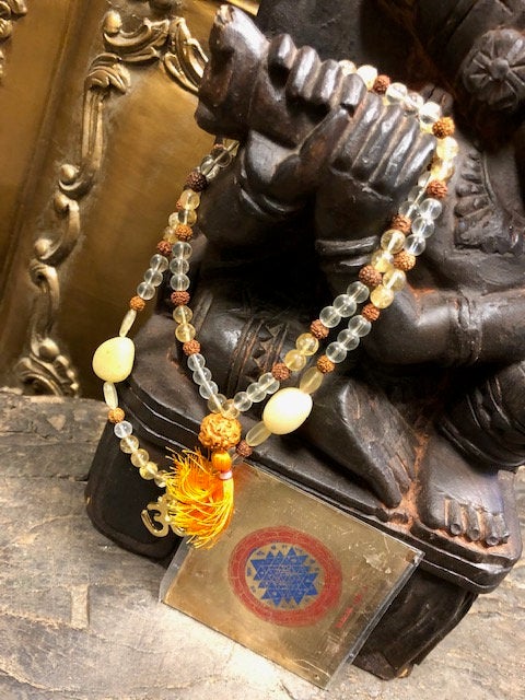 YOGA MALA Rudraksha CITRINE Mala Shri Yantram, Solar Plexus