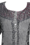 Bohemian Tunic Top,Grey Embroidered Top,Stone Wash Button Front Tunic L