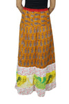 Maxi Skirt, Printed Floral Gold Cotton Skirt, Casual S/M
