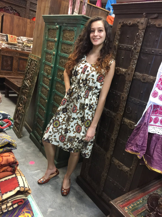 Summer Dress, Sleeveless White Printed Dresses, Summer Boho S/M