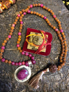 Pink Jade Meditation Mala Beads Rudraksha Prayer Healing Beads