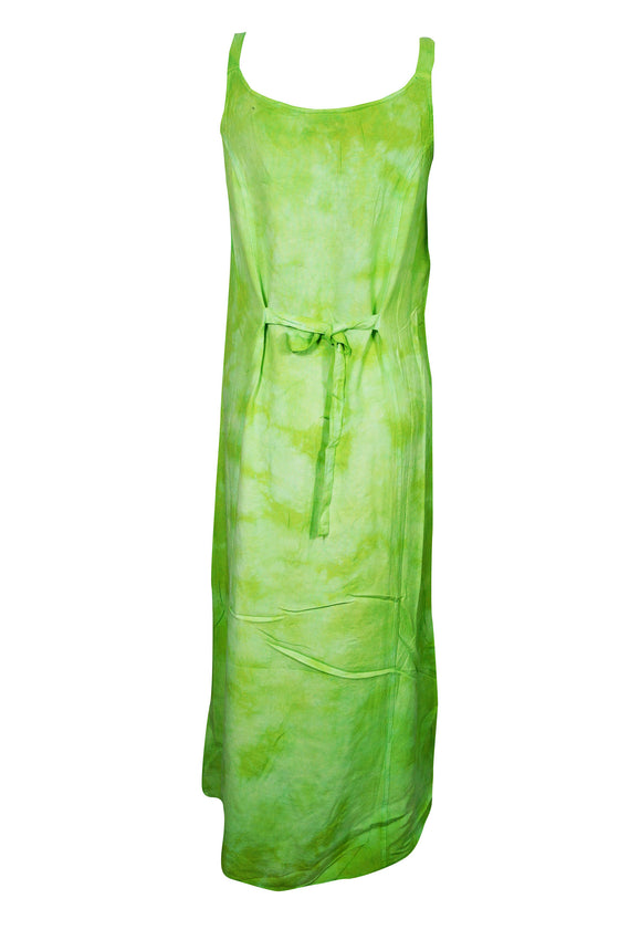 Midi Sundress Green Embroidered Sleeveless dress, Summer Style M
