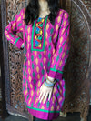 Tunic dresses, Pink Printed Cotton Bohemian Embroidered Kurti SM