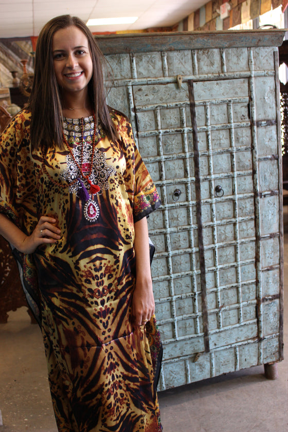 Kaftan for Women Brown Gold Flowy Cruise Caftan 3Xl
