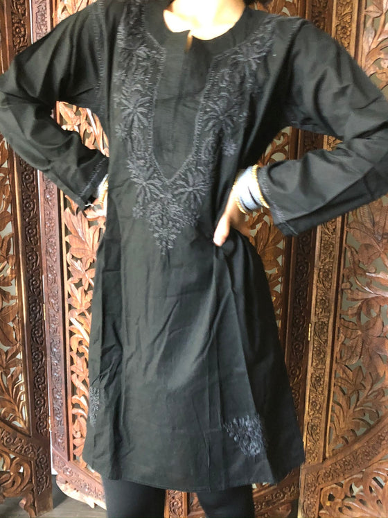 Tunic Beach Tunic Black Embroidered cotton Summer Bohemian Gypsy M