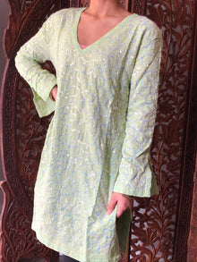  Tunic Dress Mint Green Sequin Embroidered cotton Summer Kurti