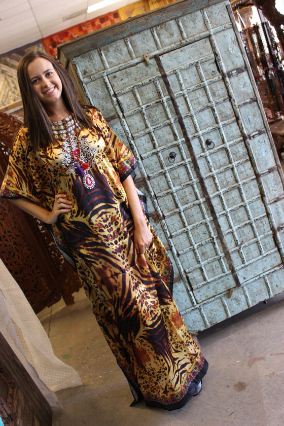 Kaftan for Women Brown Gold Flowy Cruise Caftan 3Xl