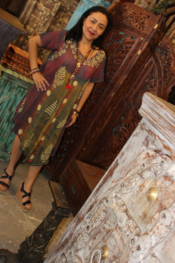 Summer Dresses, Orange Blue Tie Dye Midi Dress, XL