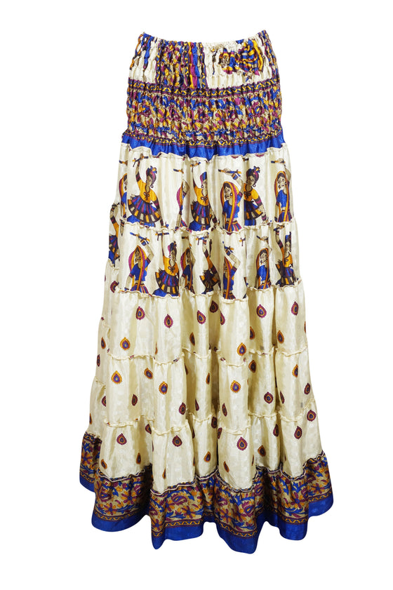 Maxi Skirt, Beige BLUE Indi Boho Gypsy Strapless S/M