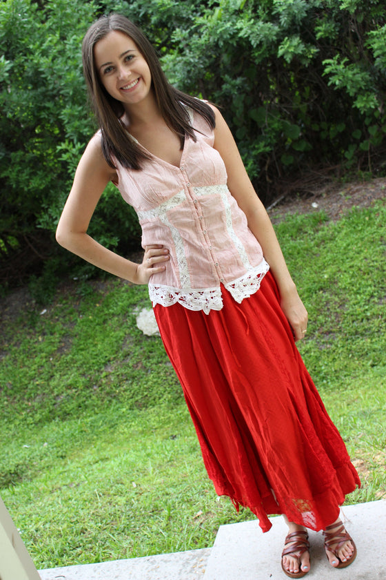 Red Skirt, Bohemian Tunic, MIX MATCH , Embroidered Set