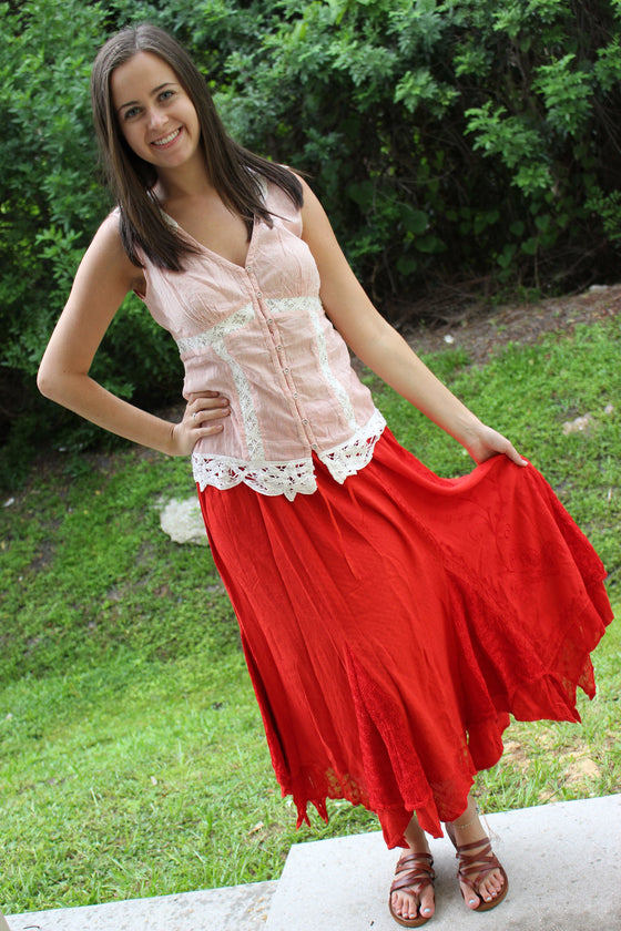 Red Skirt, Bohemian Tunic, MIX MATCH , Embroidered Set