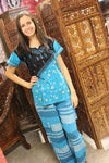 Blue Boho Pants Handloom Cotton Blue Bohemian Blouse SET