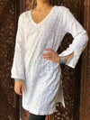 Tunic Dress White Sequin Embroidered cotton Summer Bohemian Kurti