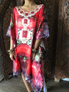 Red Kaftan Dress, Soft Bohemian Jewelled Beach Cover 3XL