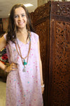 Summer Boho Dresses, Retro 70s Pink Floral Dress, ML