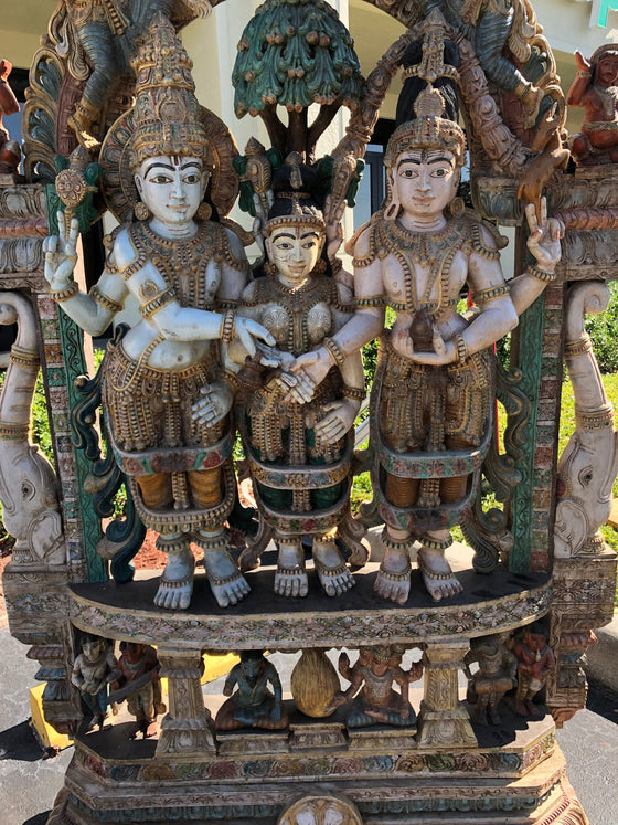 Antique India Sculpture, Hindu Gods Shiva Parvati Temple Carving 83x52