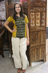 Beige Boho Pants Natural Cotton Yellow Black Bohemian Tunic, M