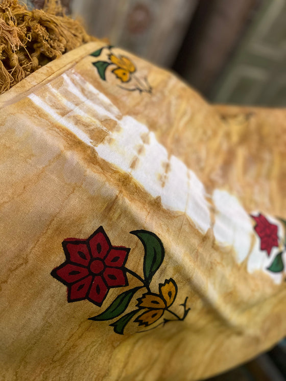 Indi Boho Floral TieDye Bedspread, Cotton Throw, Handloom
