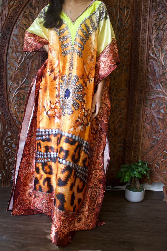 Yellow Gold Caftan Maxi Dresses Oversized Kimono Kaftan, Resort Wear 4XL