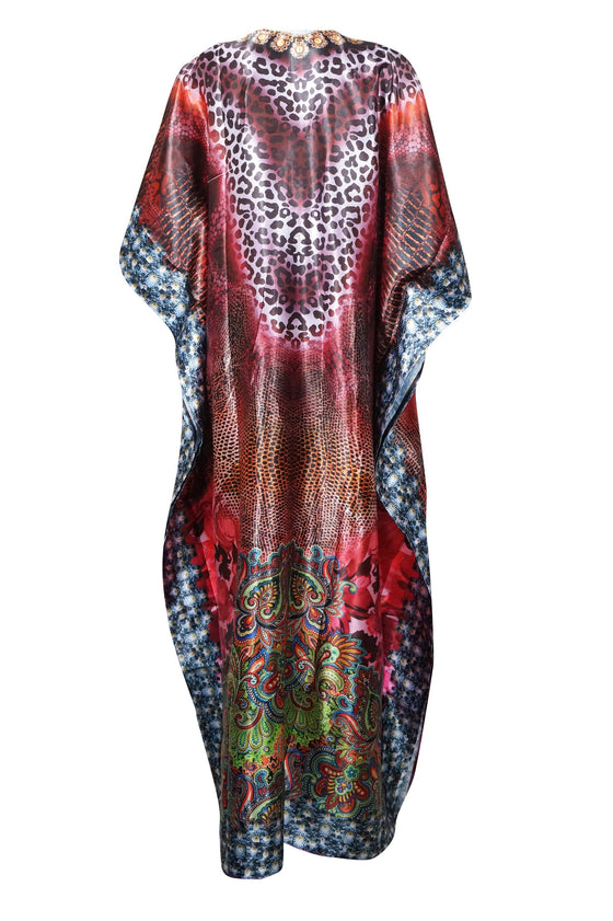 Kaftan Maxi Dress Red Pink Bohemian Kaftan, Printed 5X