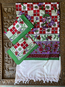  Indi Boho Floral Paisley Bedspread, Red Green Block Printed