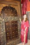 Dark Red Maxi Caftan Dress, Embroidered Summer Loose Kaftan Dresses, L-3XL