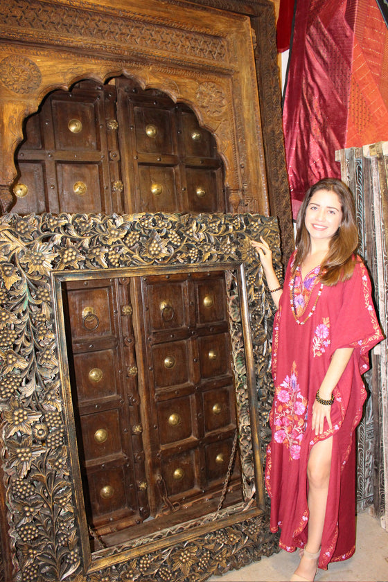 Dark Red Maxi Caftan Dress, Embroidered Summer Loose Kaftan Dresses, L-3XL