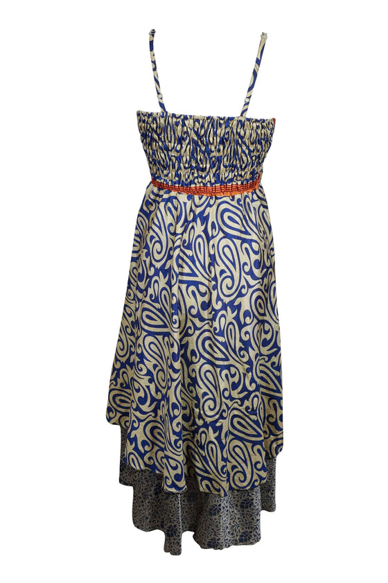 Floral Dress ,Blue Beige Recycled Sari Printed Sundress, SM
