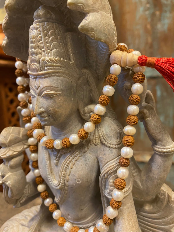 Liberates- Shri gayatri Yantra, Hand Knotted Rudraksha Moon Pearls