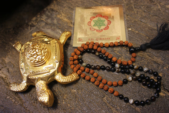 Saraswati-Yantra Obsidian crystal Prayer Beads Yoga Mala Sacred Geometry