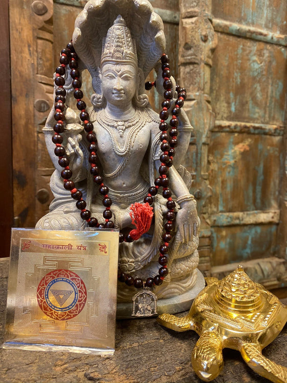 Success Altar -Mahakali Yantra  Garnet Prayer Mala, Malabeads,Brass