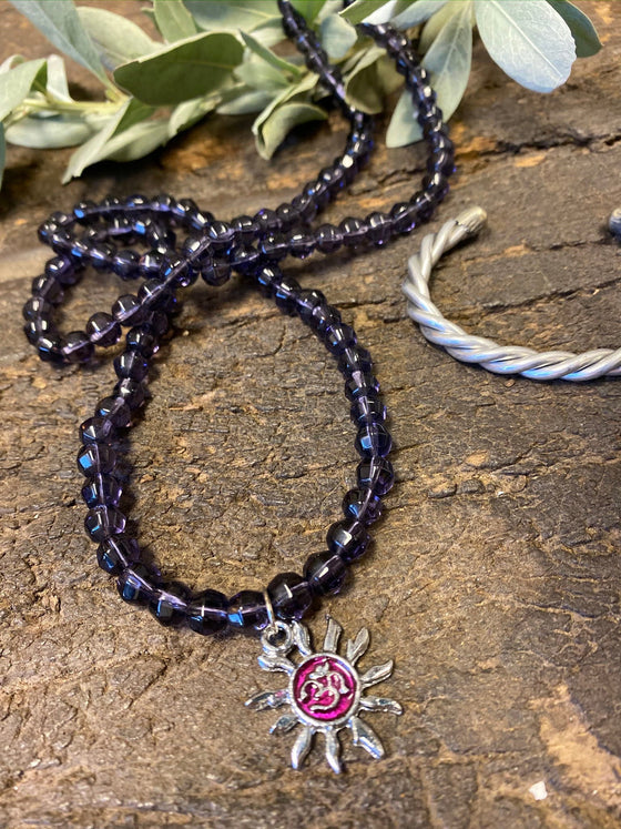 Prayer Mala Necklace/bracelet Purple Beads Mala, Silver Finish Copper