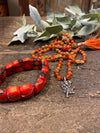 Yoga Mala, Prayer Beads Japamala Rudraksha Carnelian, Root Chakra Necklace