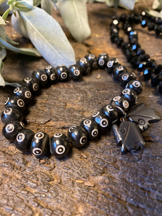 Saturn Black Crystal Mala With Pendant Handmade Mala With Bracelet