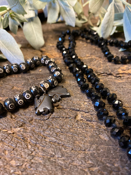 Saturn Black Crystal Mala With Pendant Handmade Mala With Bracelet