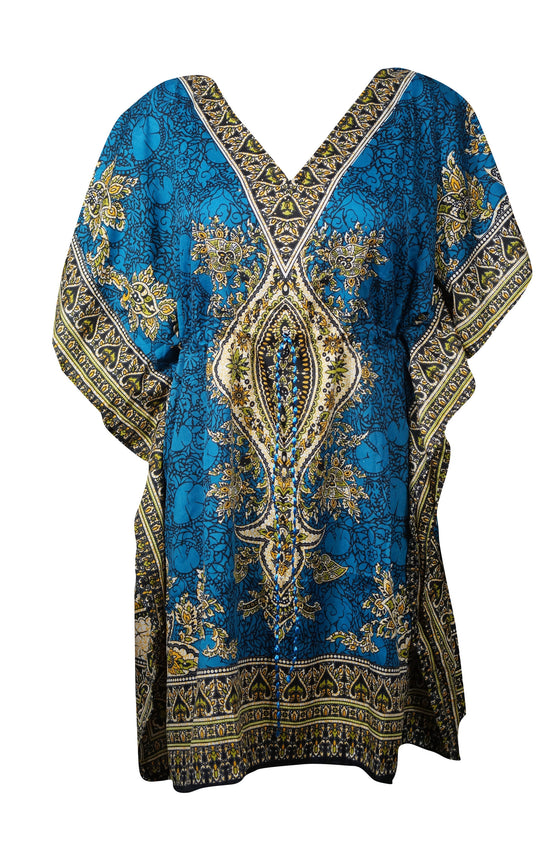 Caftan Dress, Loose Beach Boho Blue Kaftan Summer Oversized Dresses, 2XL