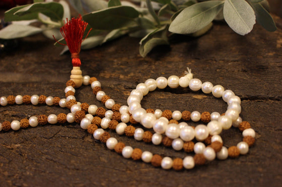 Yoga Mala Beads Clearing Energies Pearl Beads Rudraksha Japamala