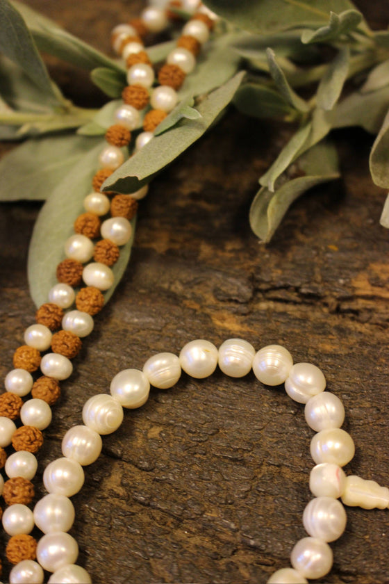 Yoga Mala Beads Clearing Energies Pearl Beads Rudraksha Japamala