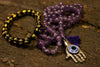 Amethyst Mala beads, Evil Eye pendant, Om Mani Padme Hum Bracelet