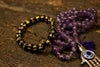 Amethyst Mala beads, Evil Eye pendant, Om Mani Padme Hum Bracelet