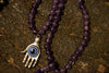 Amethyst Mala beads, Evil Eye pendant, Om Mani Padme Hum Bracelet