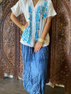 Maxi Blue Skirt, Embroidered Summer Beach fashion, White SM